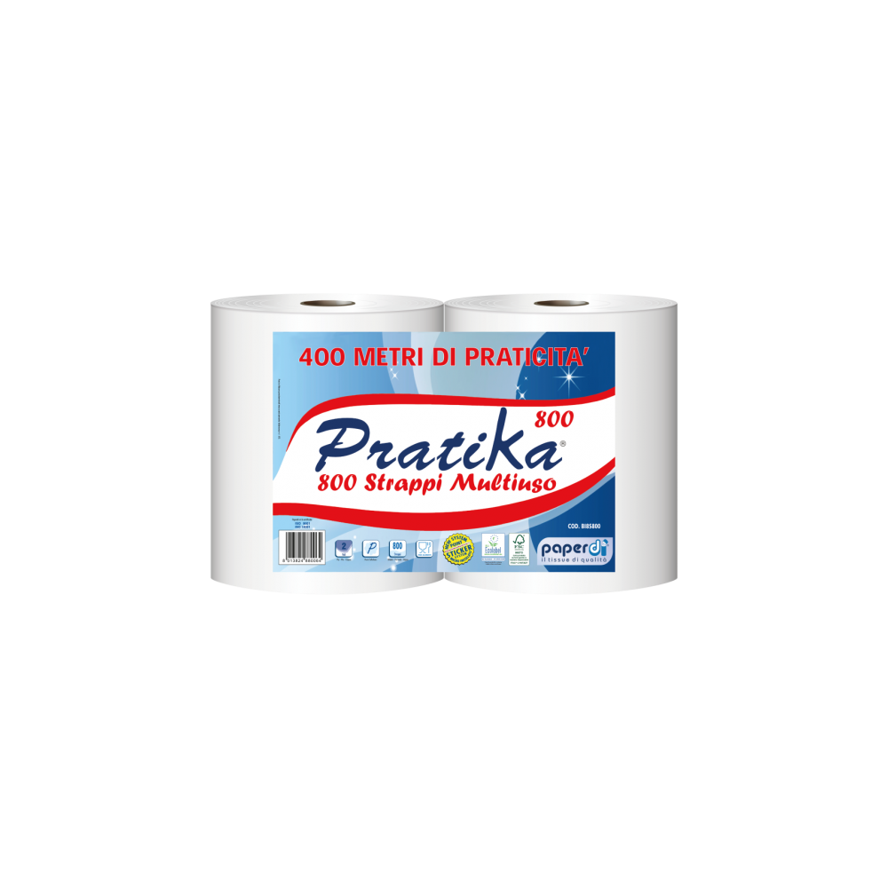 Ipari törlő 2 rétegű tekercses átmérő: 26 cm 800 lap/tek 2 tekercs/karton Paperdi Pratika 800_BI8S800