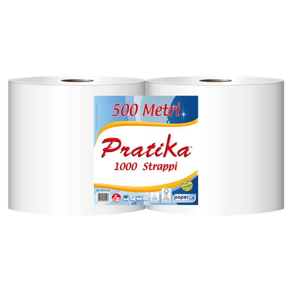 Ipari törlő 2 rétegű tekercses átmérő: 29 cm 1000 lap/tek 2 tekercs/karton Paperdi Pratika 1000_BI8S1000