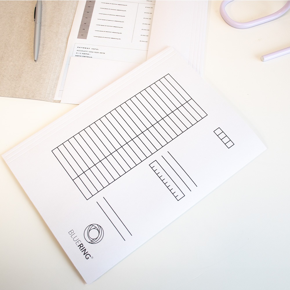 Iratgyűjtő, táblázatos pólyás dosszié A4, 230g. karton Bluering® fehér - Image 4