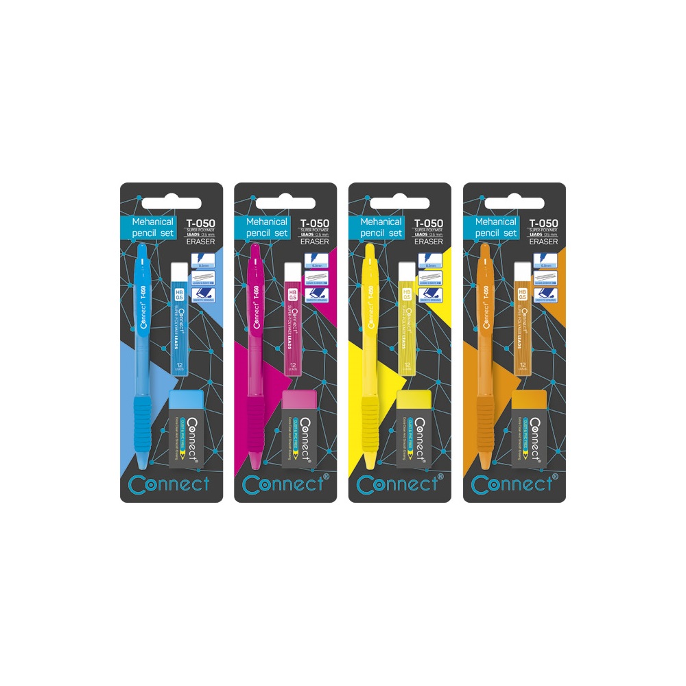 Írószer szett Connect, nyomósirón + ironbél 0,5mm, HB + radír, klf. színek, bliszteren - Image 2