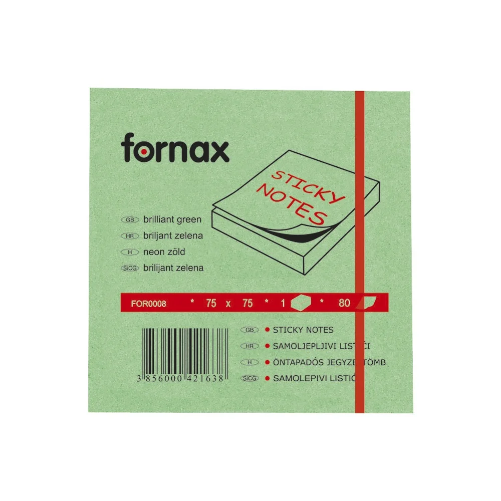 Jegyzettömb öntapadó, 75x75mm, 80lap, Fornax neon zöld - Image 2