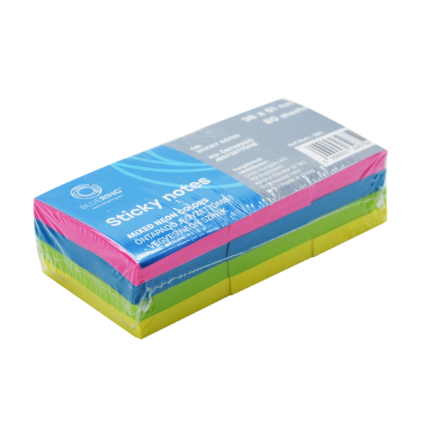 Jegyzettömb öntapadó, 38x51mm, 80lap, 12 tömb/csomag, Bluering® , neon