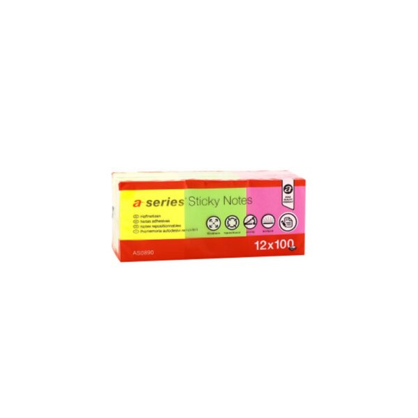Jegyzettömb öntapadó 50x40mm 12x100lap  A-series brilliant mix 4xsárga, 4xpink, 4xzöld