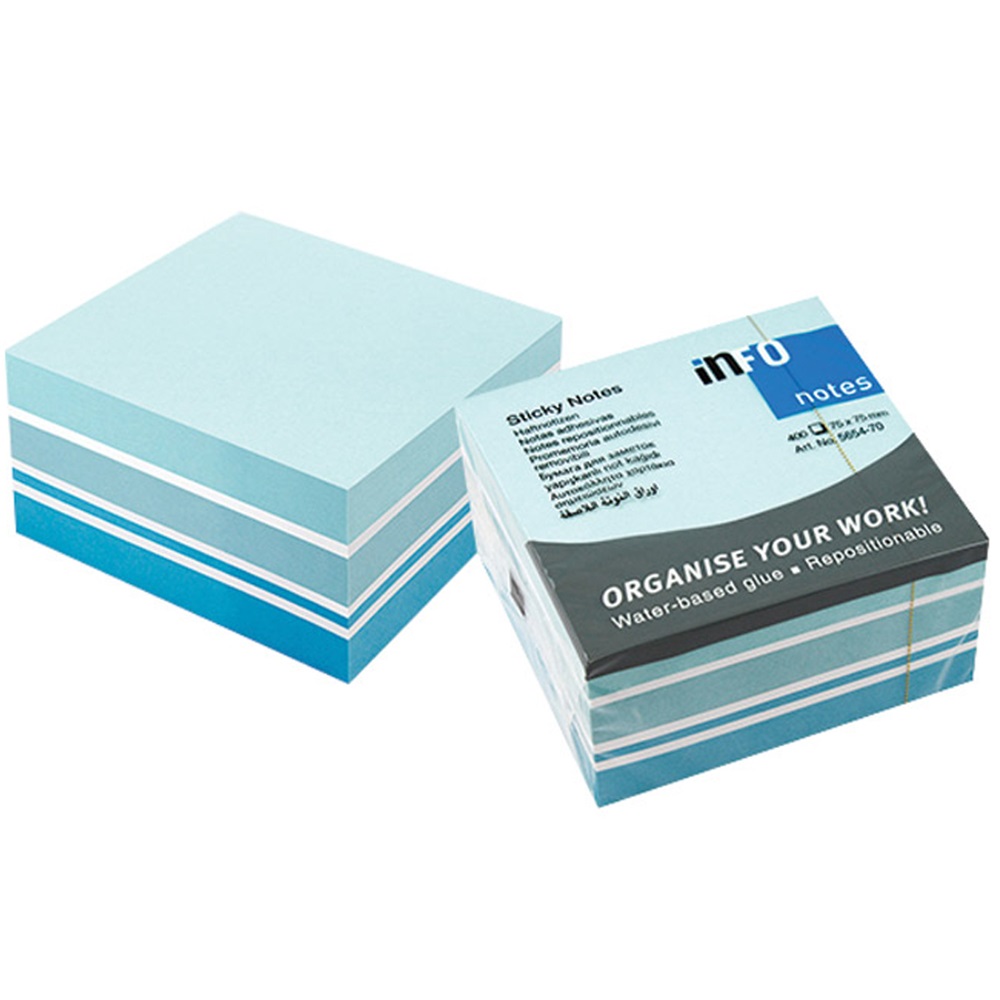 Jegyzettömb öntapadó, 75x75mm, 400lap,5654-70 Info Notes pasztell színek fehér,kék, türkiz - Image 2