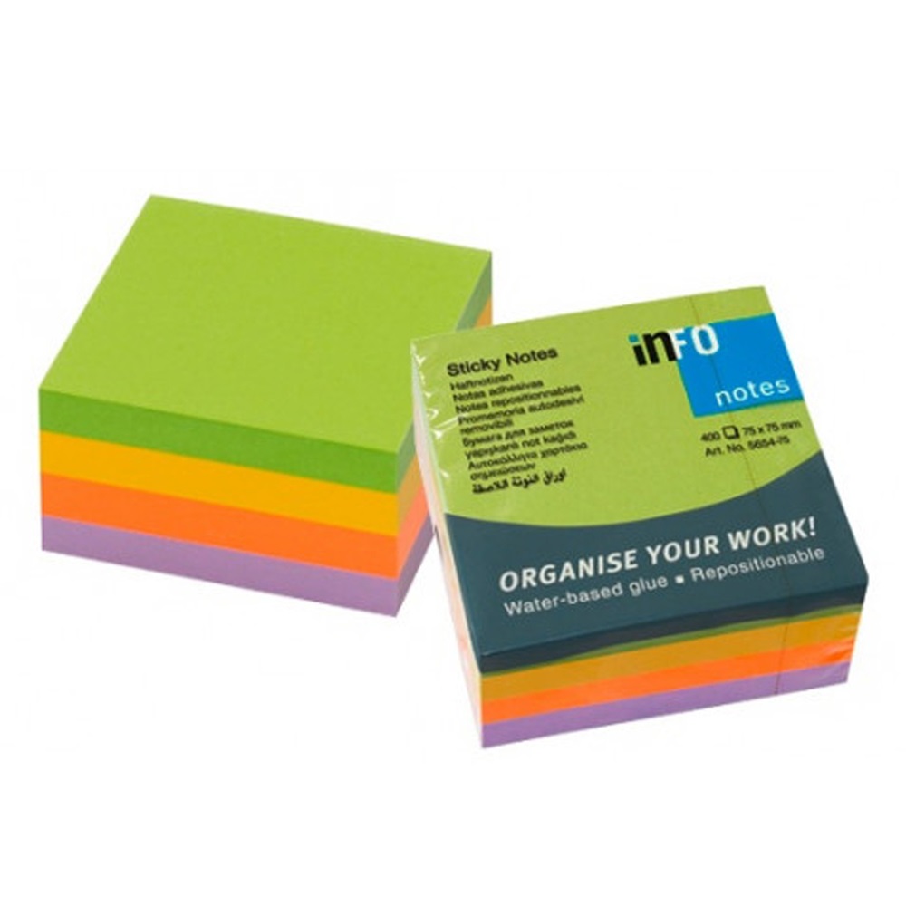 Jegyzettömb öntapadó, 75x75mm, 6x100lap, Info Notes, spring, zöld, arany, narancs, lila - Image 2