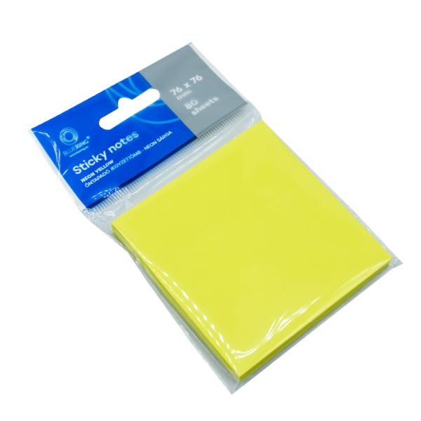 Jegyzettömb öntapadó, 76x76mm, 80lap, Bluering® , neon sárga