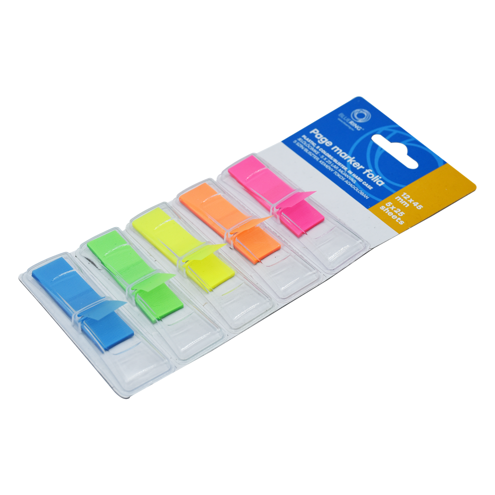 Jelölőcímke 12x45mm, 5x25lap, műanyag 5szín/bliszter, kemény tokos adagolóban Bluering® - Image 2