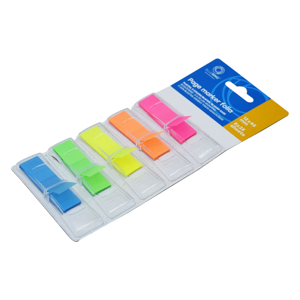 Jelölőcímke 12x45mm, 5x25lap, műanyag 5szín/bliszter, kemény tokos adagolóban Bluering® - Image 2