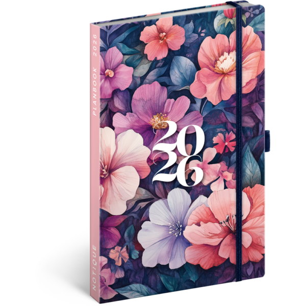 Keménytáblás notesz krémszínű lapokkal leszorító gumiszalaggal Bouquet 130x210mm, Presco