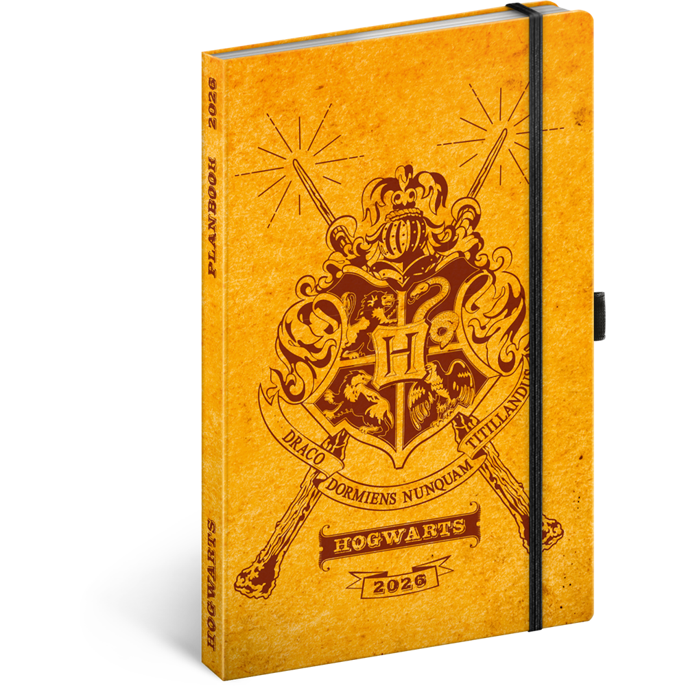 Keménytáblás notesz krémszínű lapokkal leszorító gumiszalaggal Harry Potter-Hogwarts 130x210mm, Presco