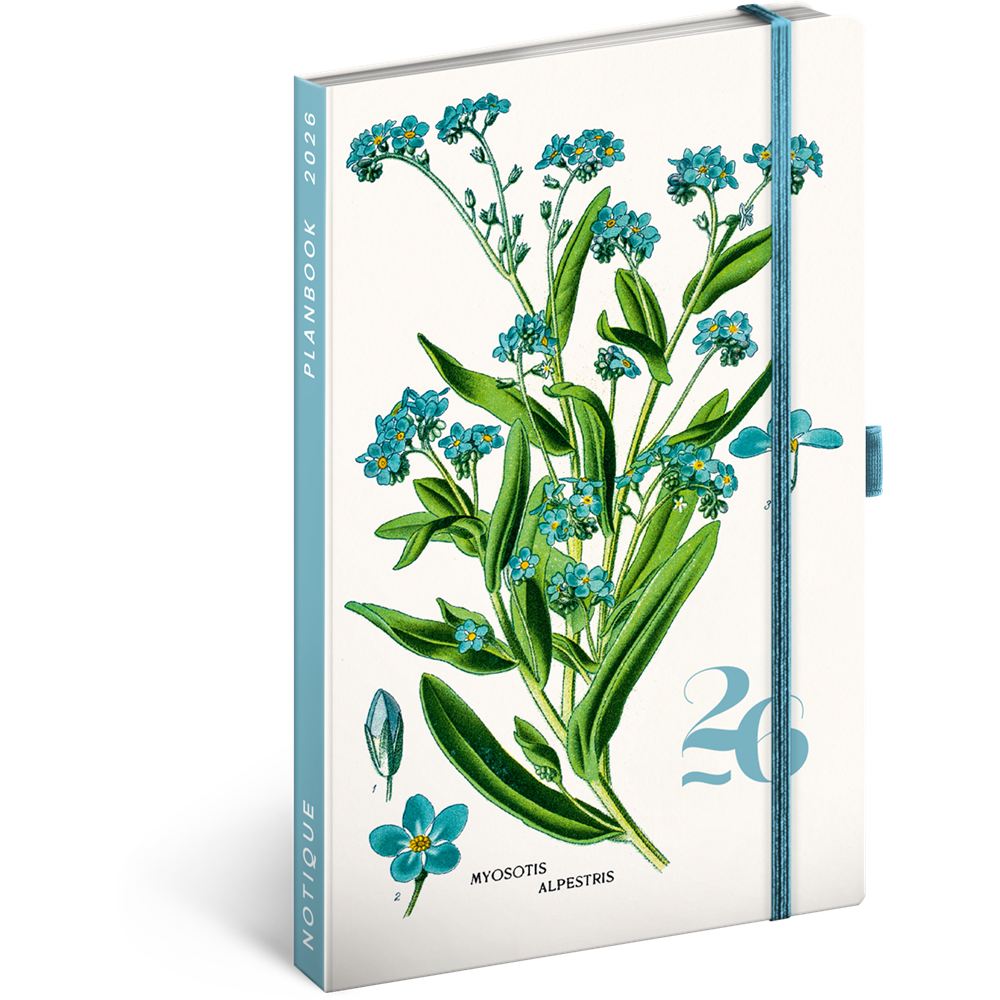 Keménytáblás notesz krémszínű lapokkal leszorító gumiszalaggal Herbarium 130x210mm, Presco