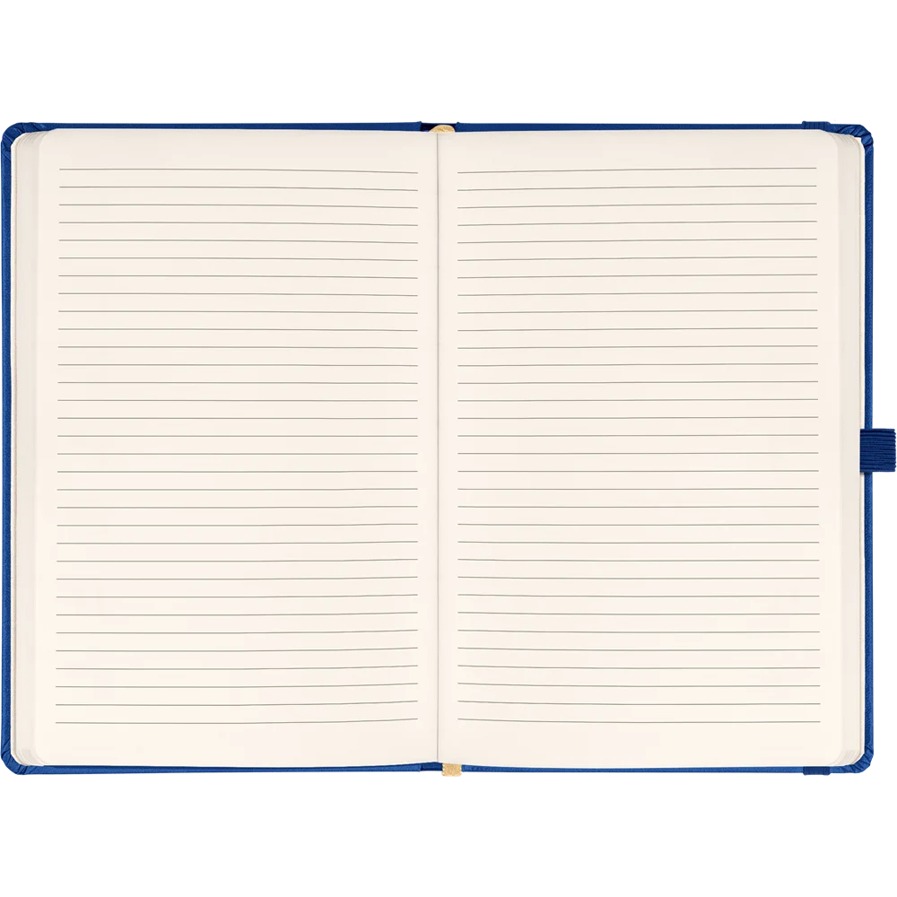 Keménytáblás notesz vonalas krémszínű lapokkal leszorító gumiszalaggal Dark blue 130x210mm, Presco