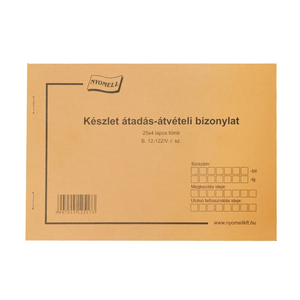 Készlet átadás átvételi bizonylat 8tételes 25x4 lapos tömb A/5 fekvő B.12-122 - Image 2