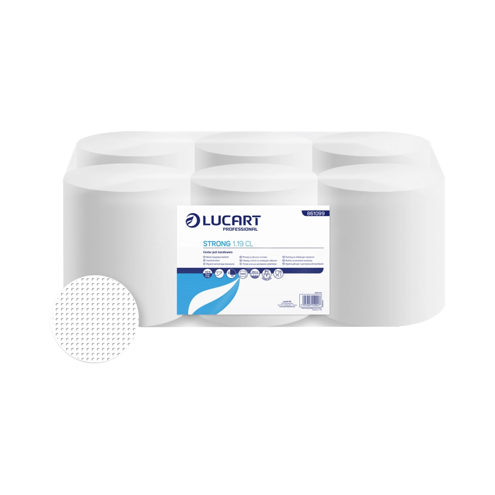 Kéztörlő 1 rétegű tekercses átmérő: 19 cm duda nélküli 6 tekercs/karton Strong 1.19 CL Lucart _861099 hófehér