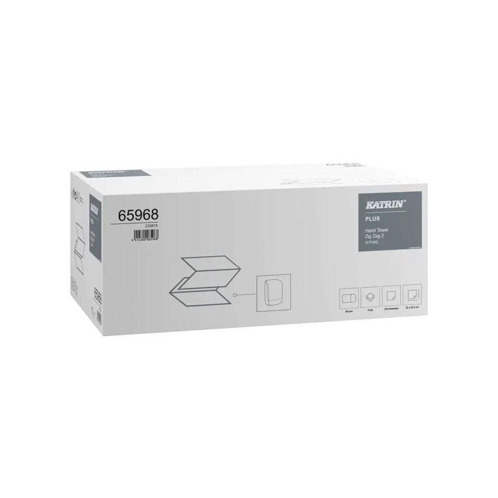 Kéztörlő 2 rétegű V hajtogatású 150 lap/cs 20 csomag/karton Katrin Plus Zig Zag 2_65968 hófehér