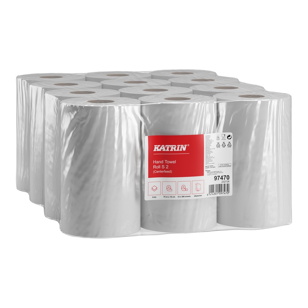Kéztörlő 2 rétegű belsőmagos tekercses átmérő: 14 cm 300 lap/75 m/tekercs 12 tekercs/csomag S Katrin_97470 fehér - Image 2