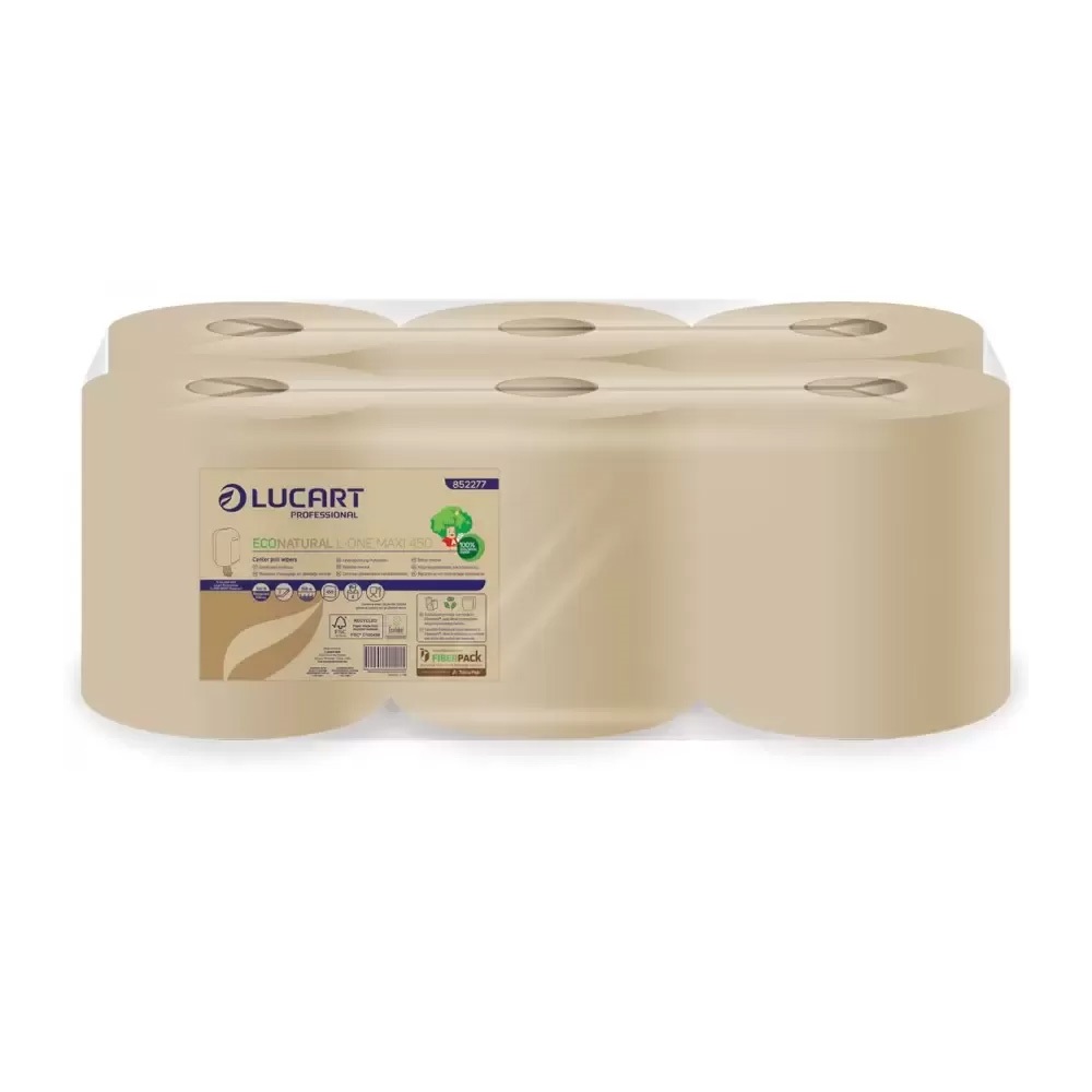 Kéztörlő 2 rétegű tekercses 6 tekercs/karton L-One Maxi 450 EcoNatural Lucart _852277 havanna barna
