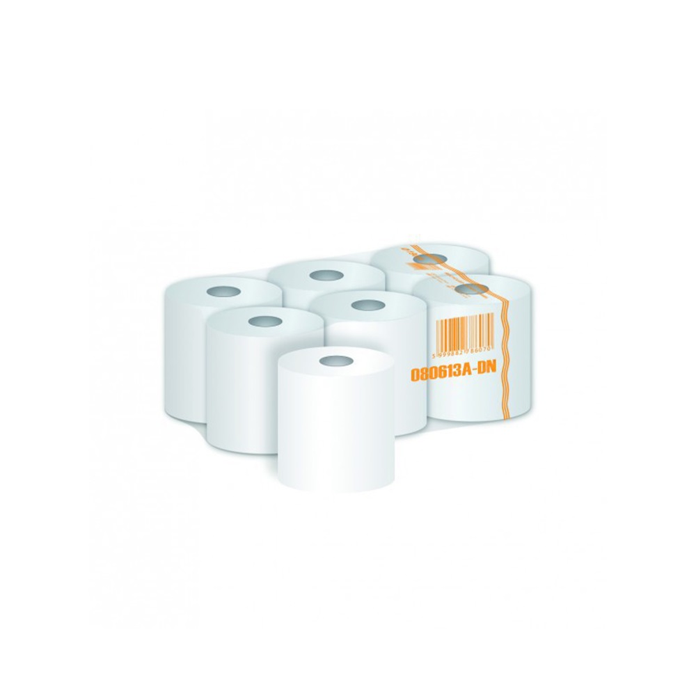 Kéztörlő 2 rétegű tekercses átmérő: 19 cm 100 % cellulóz duda nélküli 6 tekercs/karton_080613A-DN hófehér