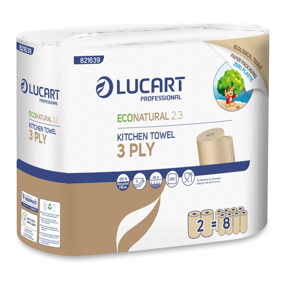 Kéztörlő 3 rétegű 2 tekercs/csomag EcoNatural 2.3 Lucart_821639J havanna barna