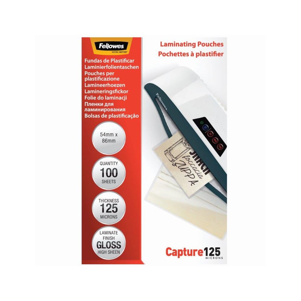 Lamináló fólia, 54x86mm, 125 mikron, fényes, 100 db/doboz, Fellowes® - Image 2