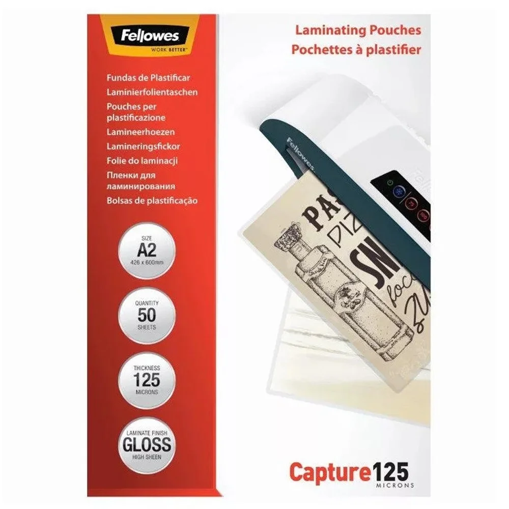 Lamináló fólia, A2, 125 mikron, fényes, 50 db/doboz, Fellowes® - Image 2
