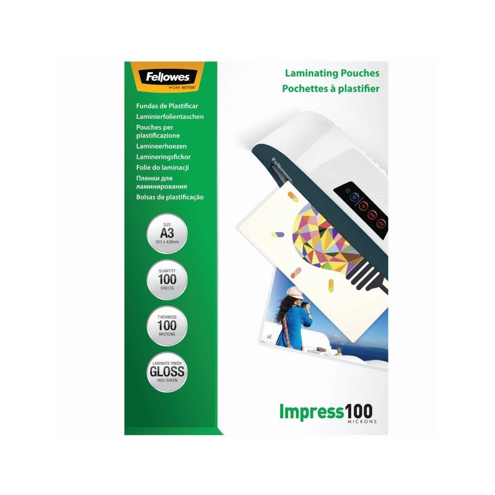 Lamináló fólia, A3, 100 mikron, fényes, 100 db/doboz, Fellowes® - Image 2