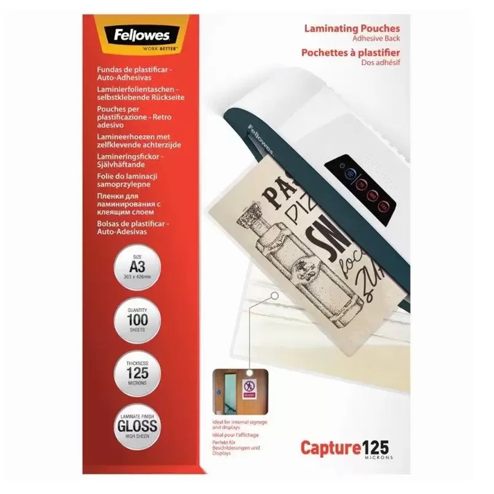 Lamináló fólia, A3, 125 mikron, fényes, 100 db/doboz, Fellowes® - Image 2