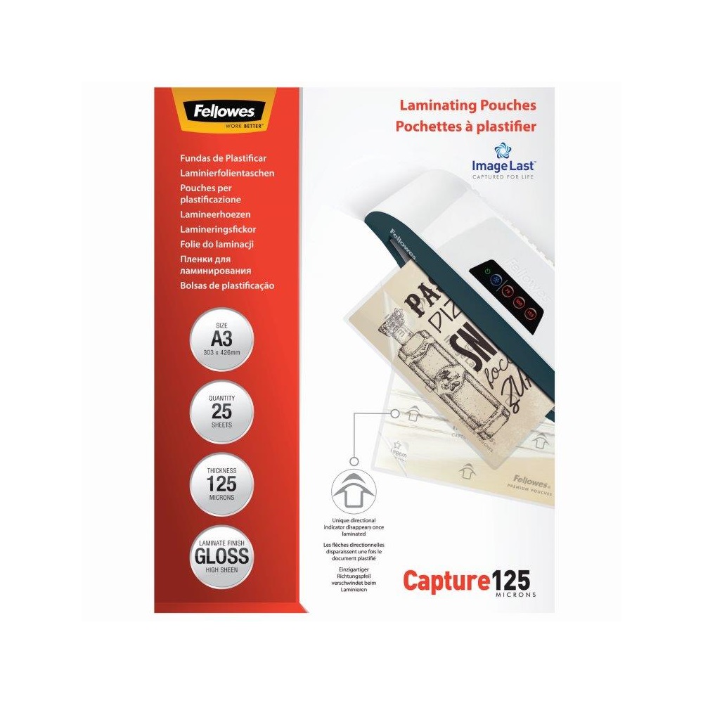 Lamináló fólia, A3, 125 mikron, fényes, 25 db/doboz, Fellowes® - Image 2