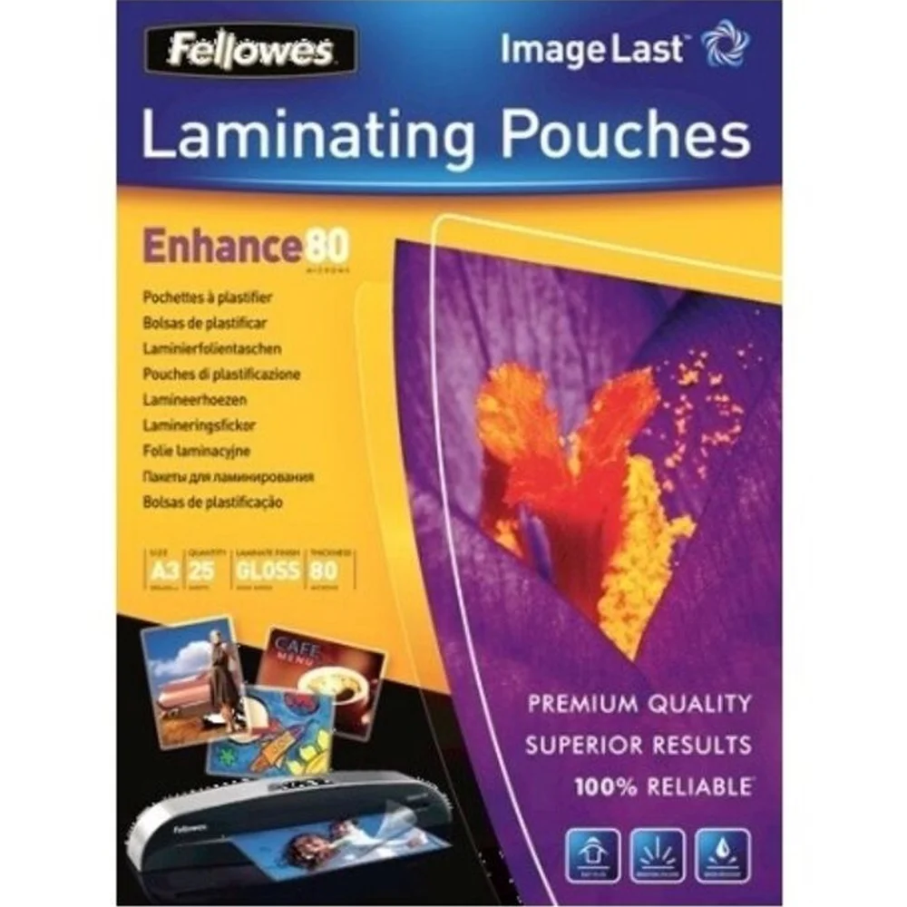 Lamináló fólia, A3, 80 mikron, fényes, 25 db/doboz, Fellowes® - Image 2