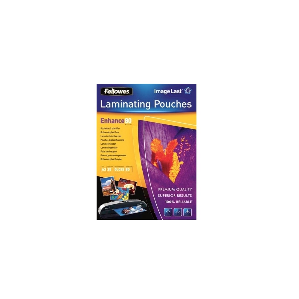 Lamináló fólia, A3, 80 mikron, fényes, 25 db/doboz, Fellowes® - Image 3