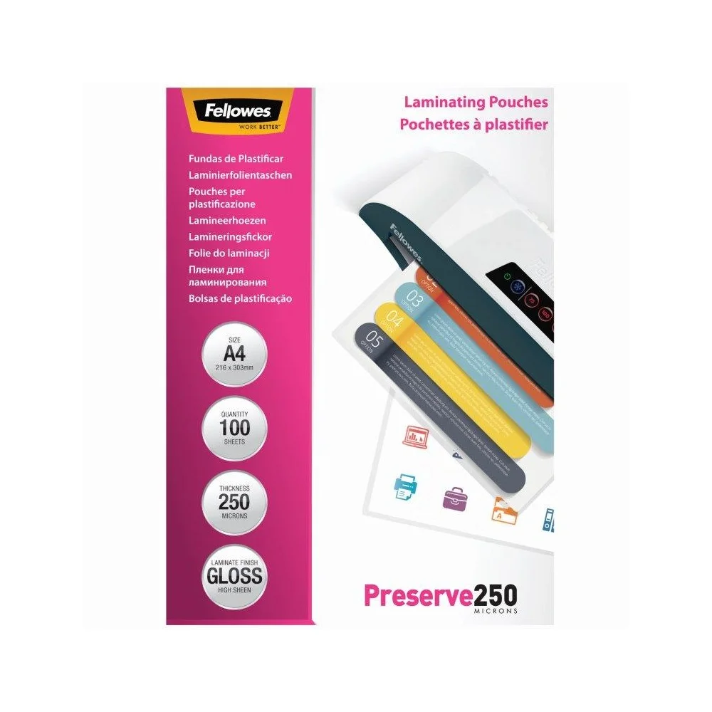 Lamináló fólia, A4, 250 mikron, fényes, 100 db/doboz, Fellowes® - Image 2