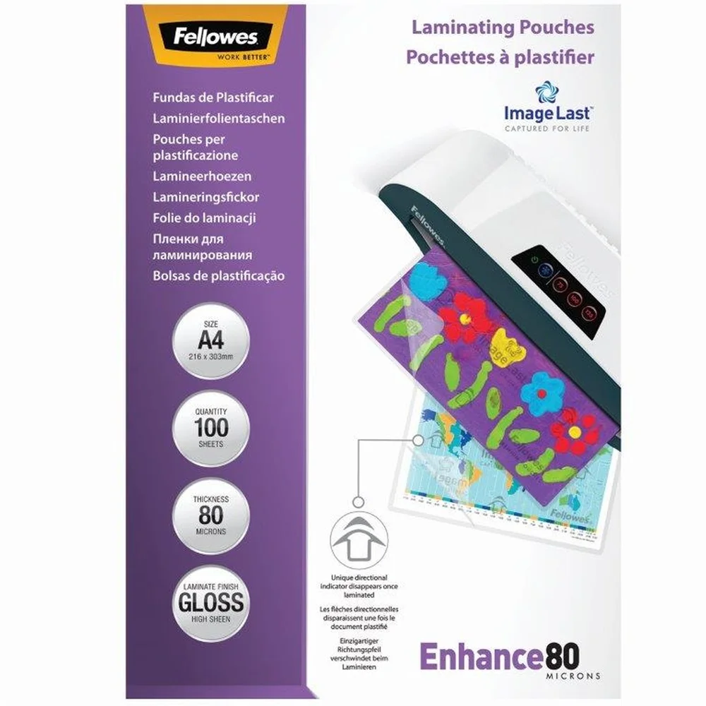 Lamináló fólia, A4, 80 mikron, fényes, 100 db/doboz, Fellowes® - Image 2