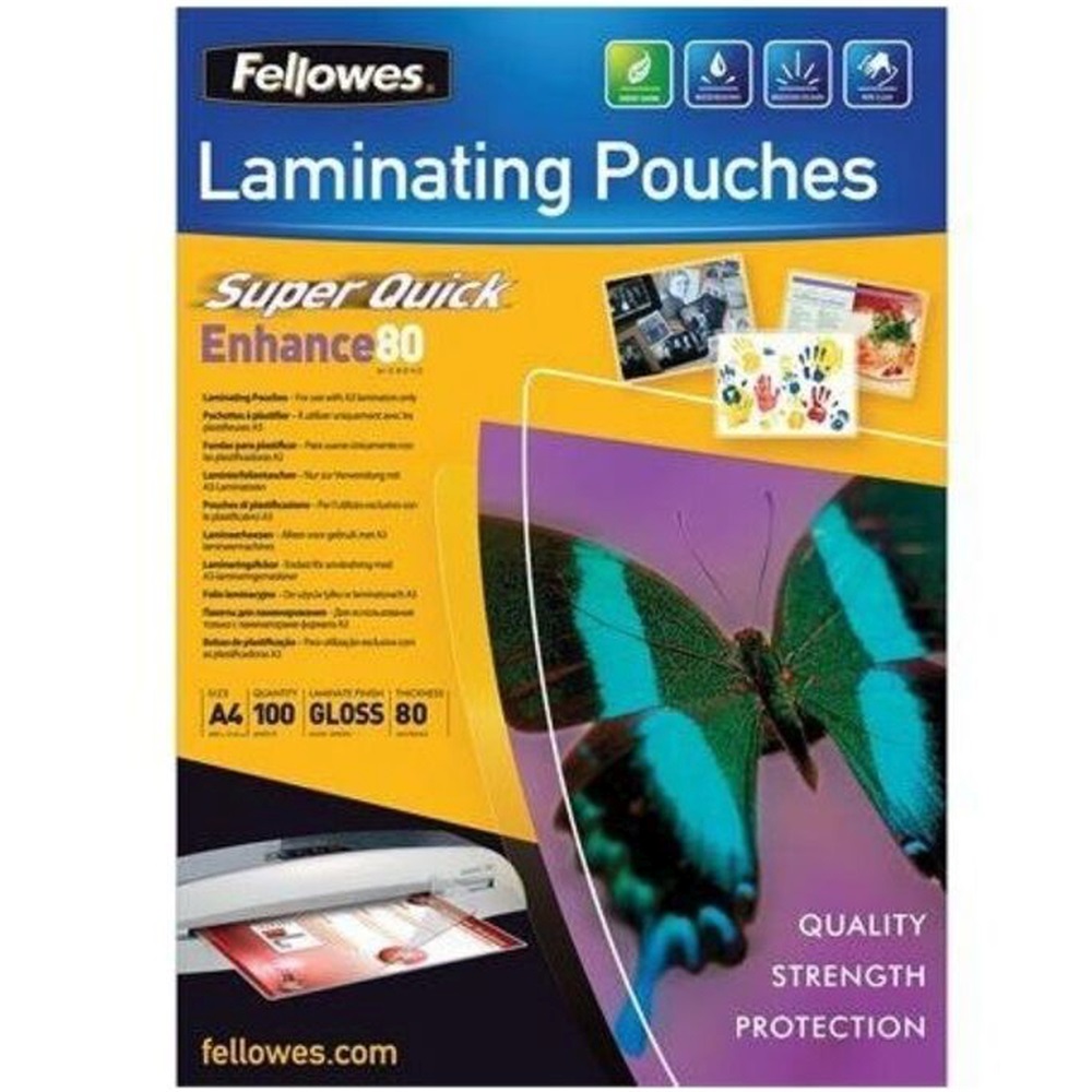 Lamináló fólia, A4, 80 mikron, fényes, 100 db/doboz, SuperQuick Fellowes® - Image 2