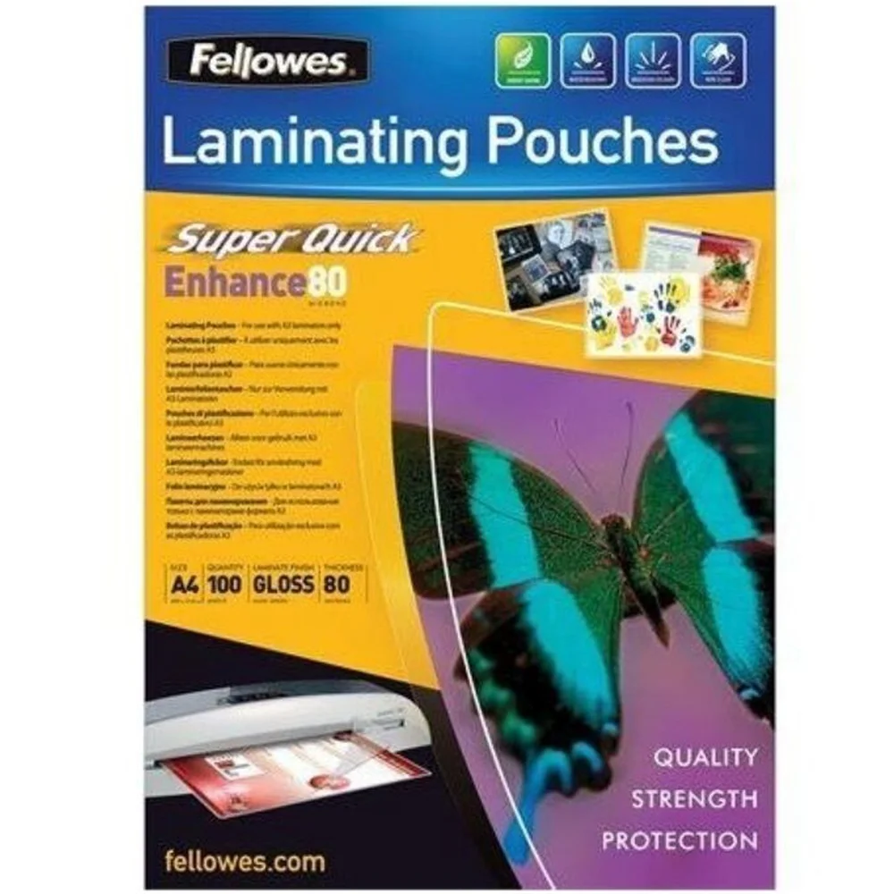 Lamináló fólia, A4, 80 mikron, fényes, 100 db/doboz, SuperQuick Fellowes® - Image 2
