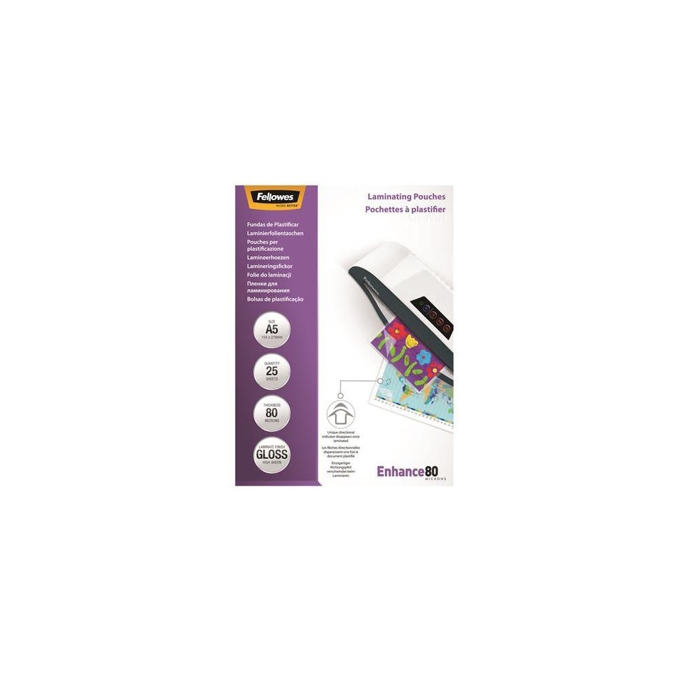 Lamináló fólia, A5, 80 mikron, fényes, 25 db/doboz, Fellowes® - Image 2