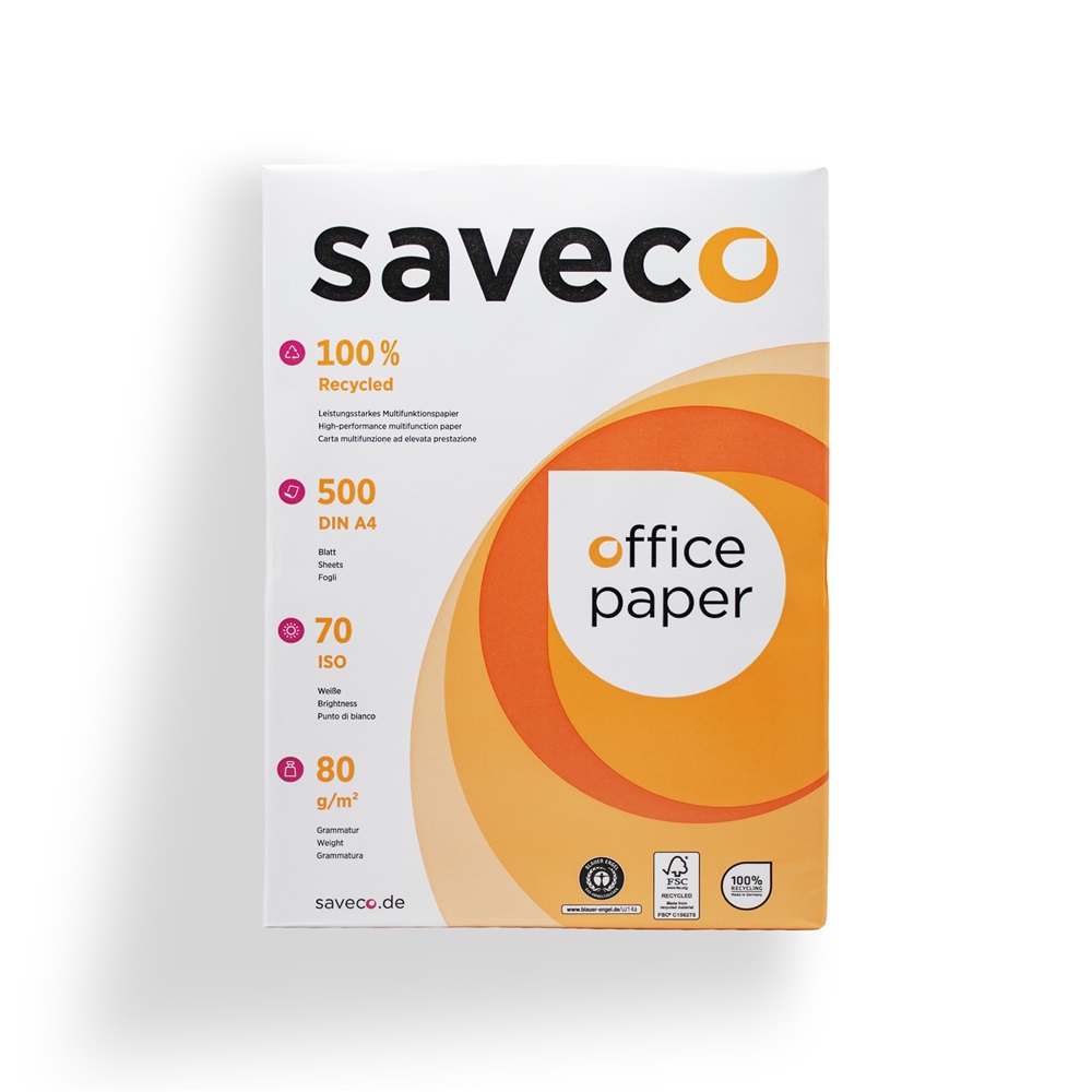 Másolópapír A4, 80g, újrahasznosított ISO 70 fehérségű Saveco Orange Label 500ív/csomag - Image 2