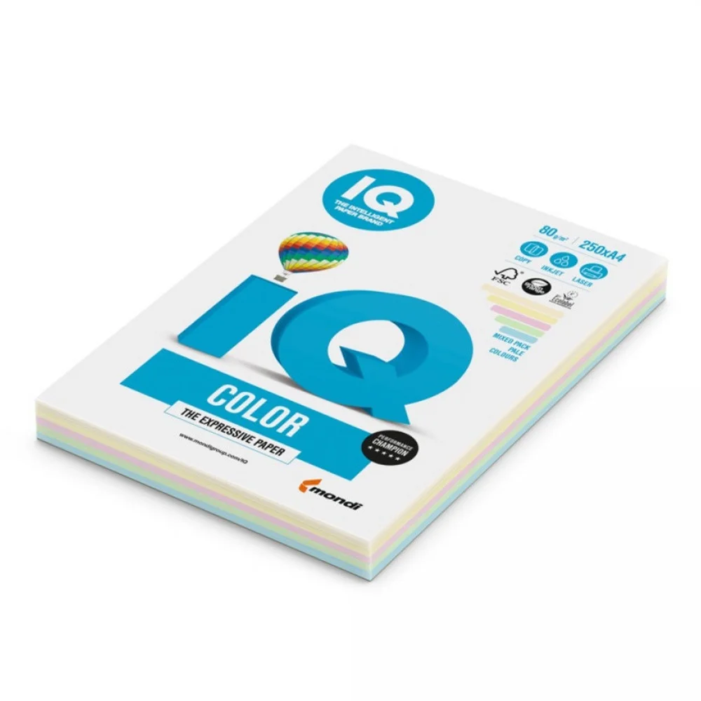 Másolópapír, színes, A4, 80g. vegyes színek IQ 4x25ív/csomag, pasztell, 4 klf. szín