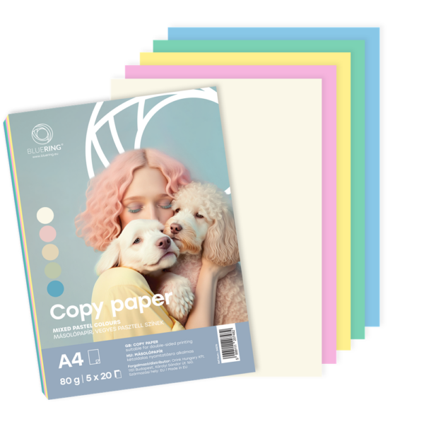 Másolópapír, színes, vegyes színek A4, 80 g Bluering® 5x20 ív/csomag, pasztell színes
