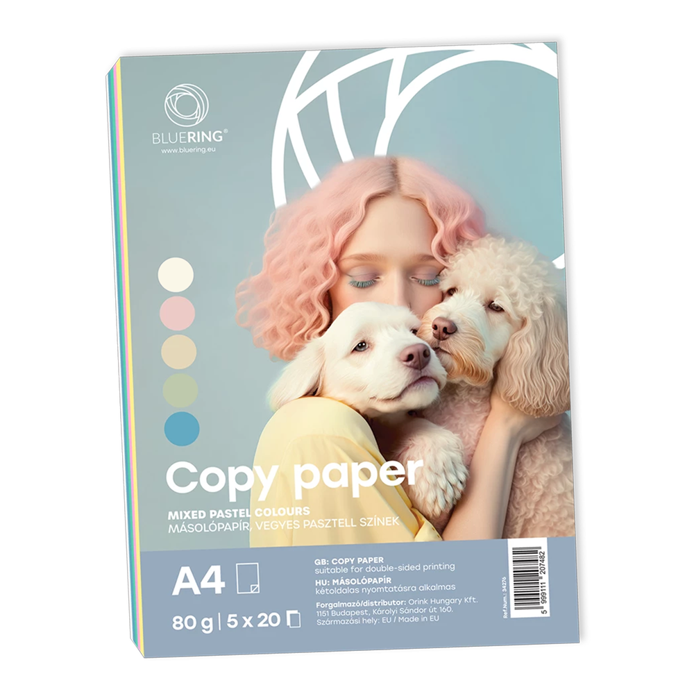 Másolópapír, színes, vegyes színek A4, 80 g Bluering® 5x20 ív/csomag, pasztell színes - Image 3