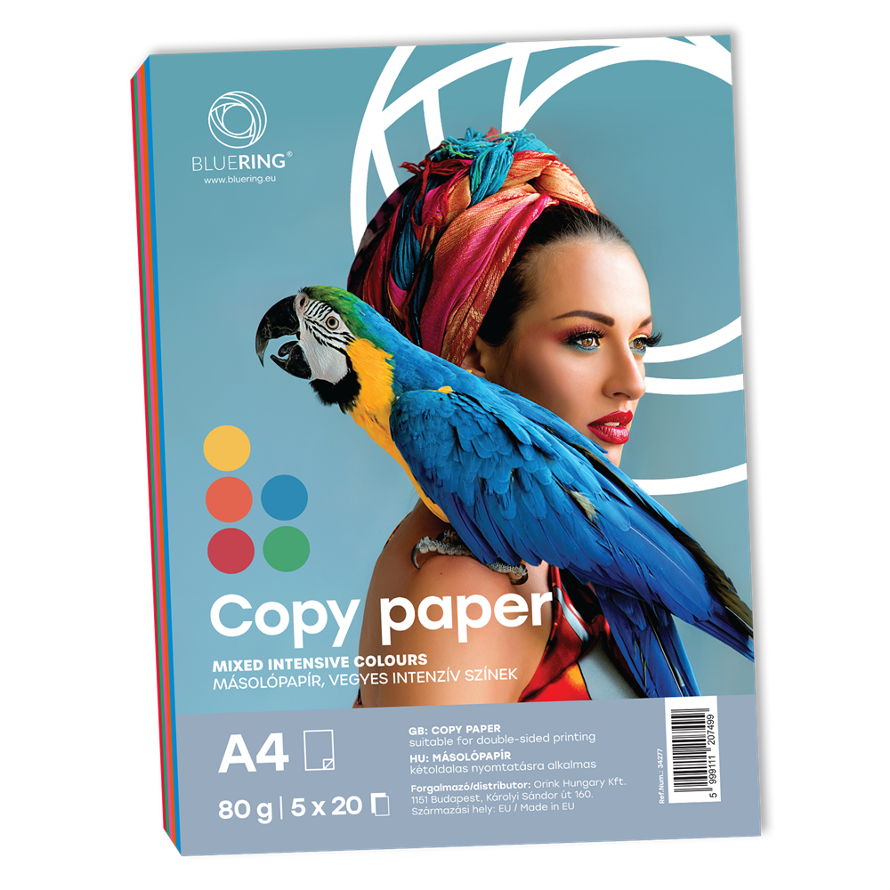 Másolópapír, színes, vegyes színek A4, 80g Bluering® 5x20 ív/csomag, intenzív színes - Image 3