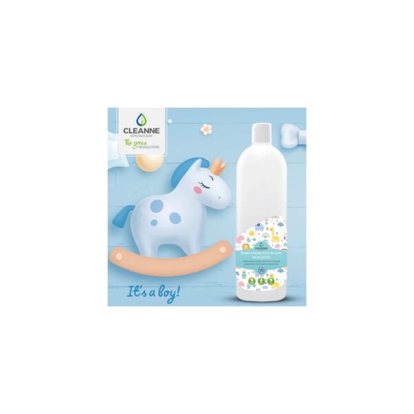 Mosógél 1 liter (20 mosás) fehér és színes ruhákhoz Cleanne_Baba-Mama Its a boy