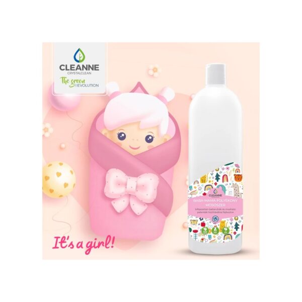Mosógél 1 liter (20 mosás) fehér és színes ruhákhoz Cleanne_Baba-Mama Its a girl