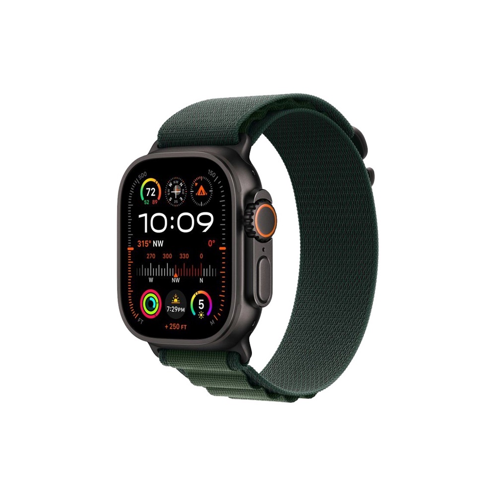 Okosóra APPLE Watch Ultra2 v2 Cellular 49mm Black titanium Case with Dark Green Alpine Loop - Medium