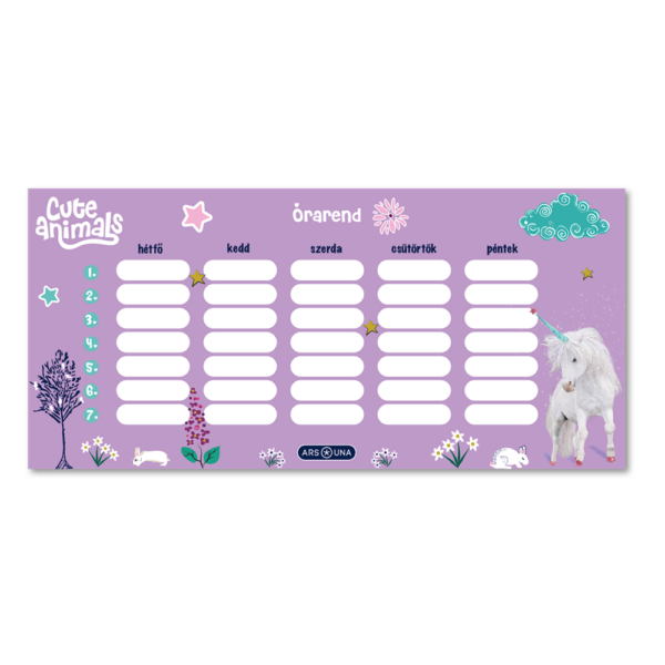 Órarend egylapos lányos, Ars Una UNICORN 25db/csomag