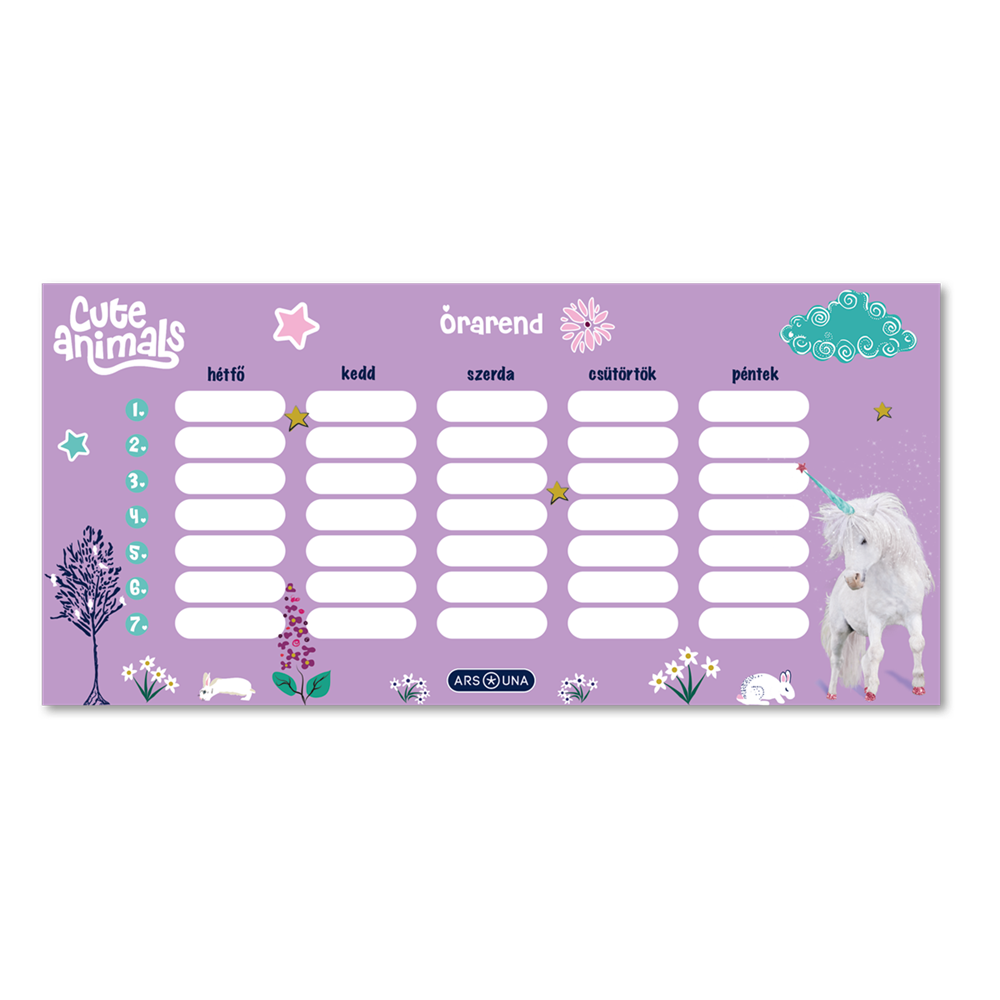 Órarend egylapos lányos, Ars Una UNICORN 25db/csomag