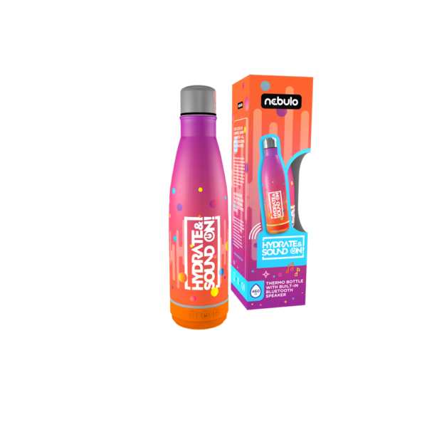 Palack, thermo, beépített bluetooth hangszóróval 460 ml rózsa-narancs, Nebulo