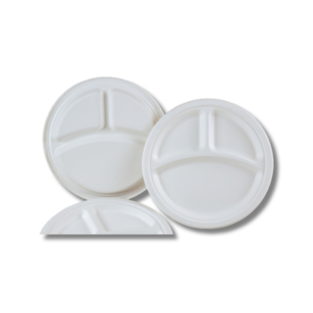 Papírtányér 3 részes 25,4 cm komposztálható cukornád 125 db/csomag natúr