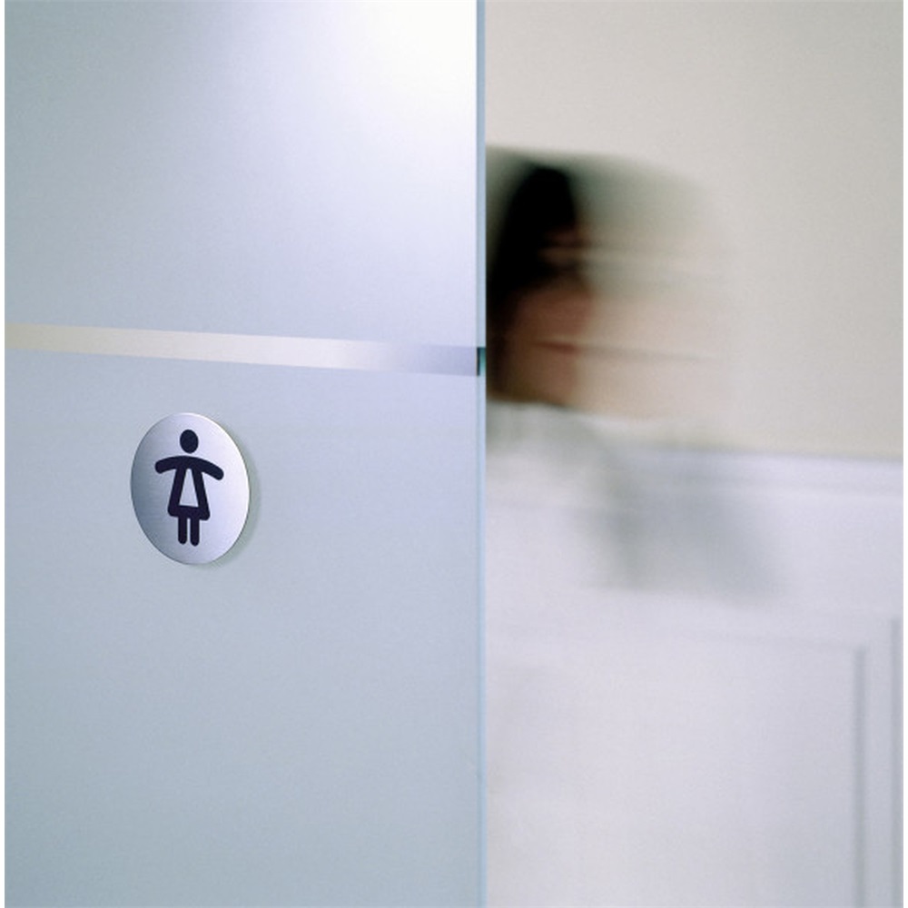 Piktogram, információs tábla, átmérő 83mm, Női WC Durable ezüst - Image 3