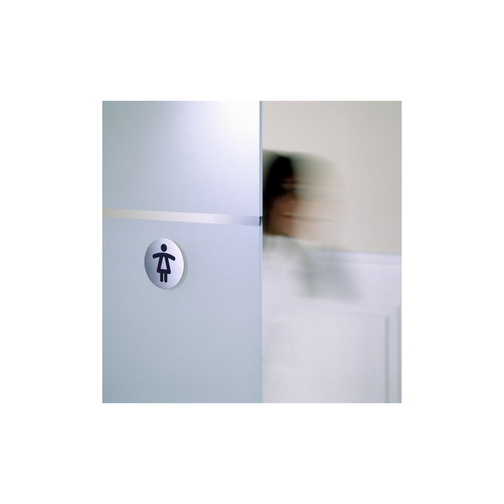 Piktogram, információs tábla, átmérő 83mm, Női WC Durable ezüst - Image 7