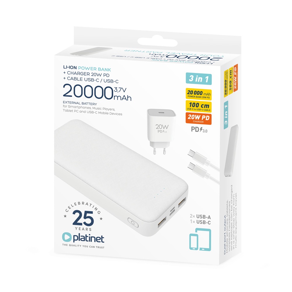 Powerbank szett 20000 mAh +20W PD töltő Platinet fehér - Image 2